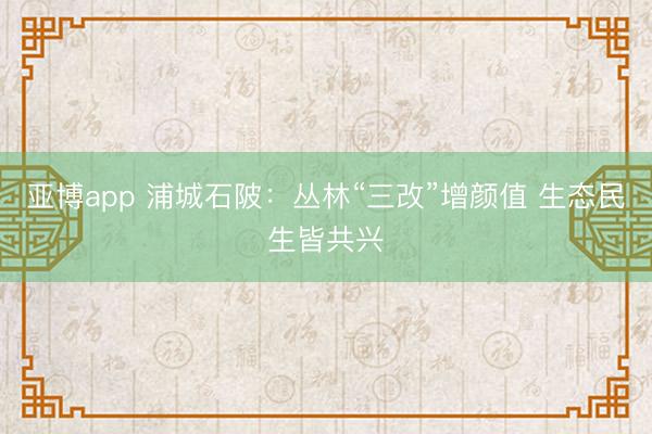 亚博app 浦城石陂：丛林“三改”增颜值 生态民生皆共兴