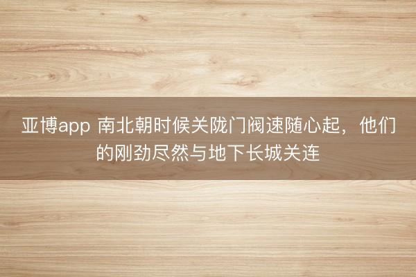 亚博app 南北朝时候关陇门阀速随心起，他们的刚劲尽然与地下长城关连